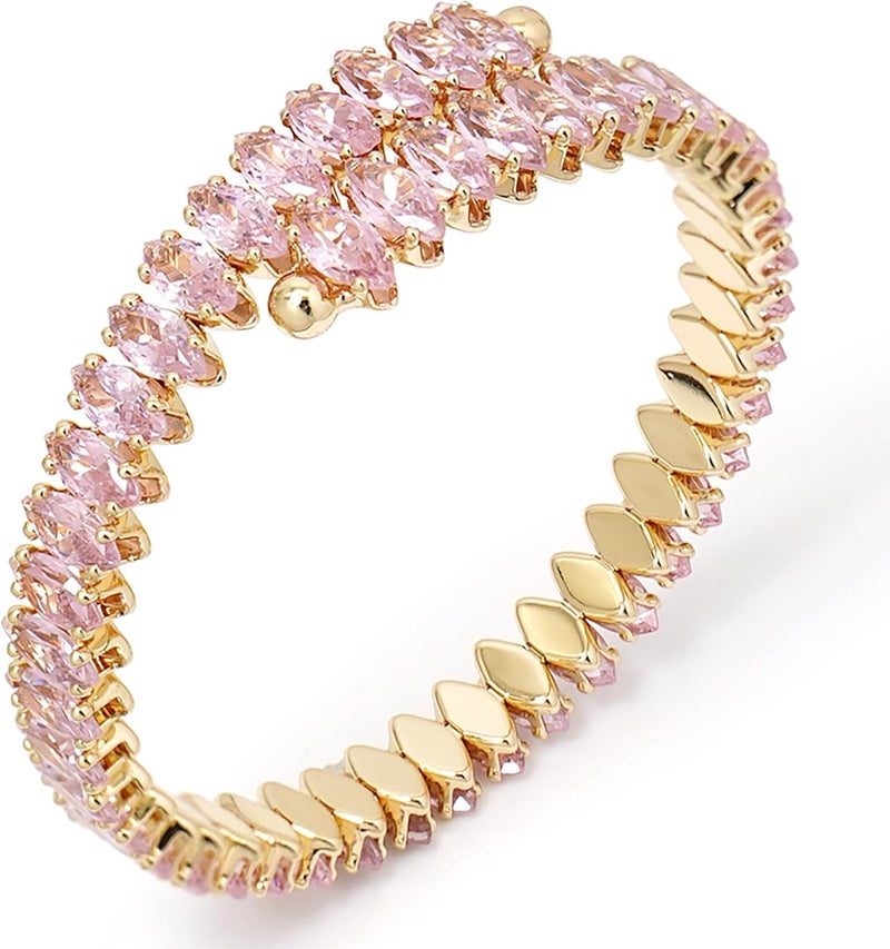 Wovanoo Rhinestone Cuff Bracelet Cubic Zirconia Tennis Bracelets Open Adjustable Elastic Bangle for Women - Image 1